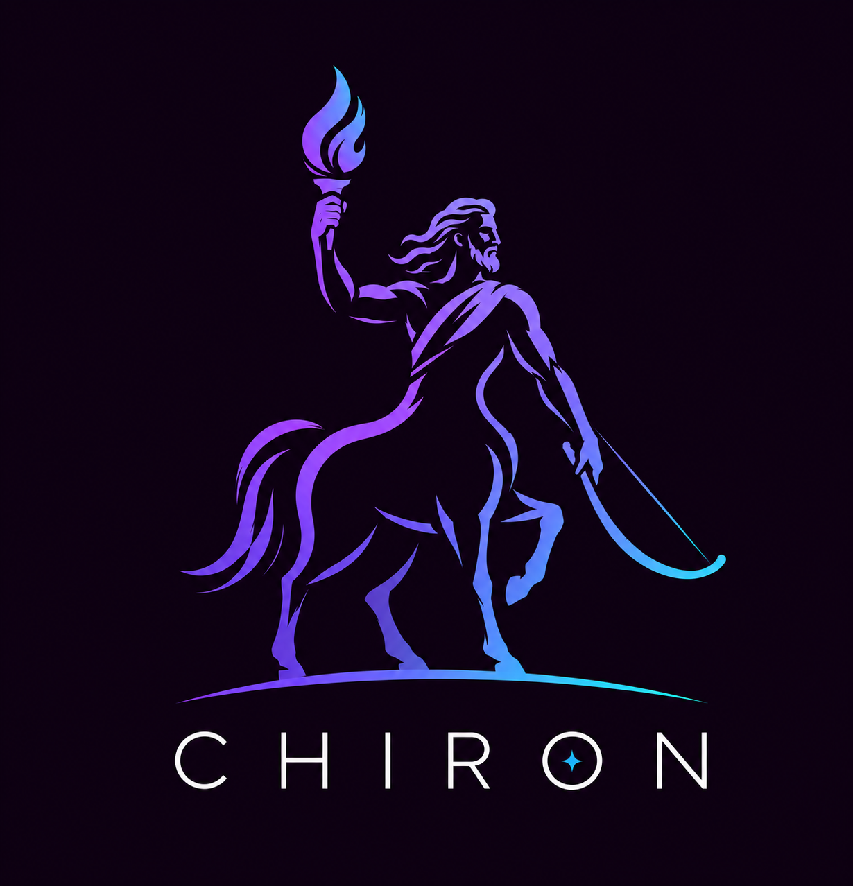 Chiron centaur bearing a torch, in violet, blue and cyan